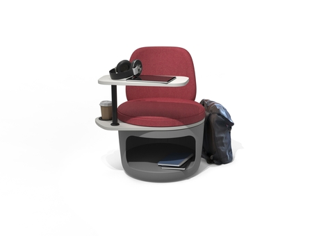 Res Lowback Chair with coffee cup in the cupholder, and electronics on tablet. 